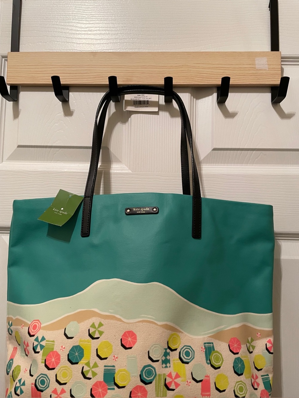 kate spade  sand Hill Circle teal and black beach print tote New